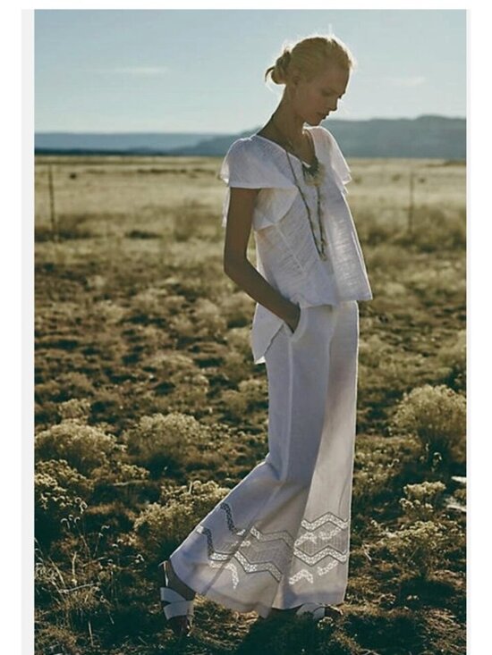 Anthropologie Pants - ANTHROPOLOGIE OPENWORK WIDE-LEG WHITE TROUSERS W Crochet Detail 12